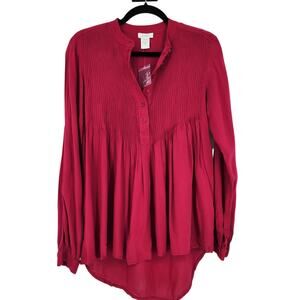 Sundance Pleated Mystic Falls Hi Low Blouse Quarter Button Front Top Size XS New